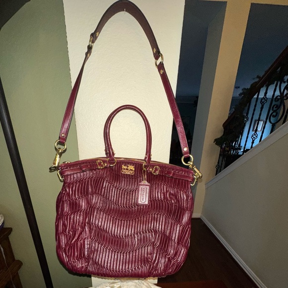 Coach Madison Sophia Gathered Leather Bag Burgundy Gently Used